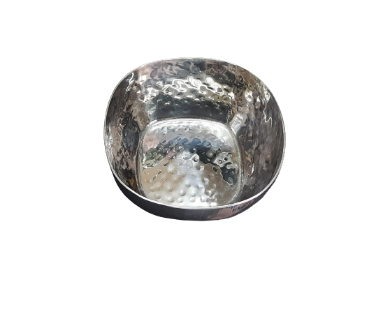 Square Shape Stainless Steel Hammered Serving Portion Bowl, 450 ML, 4.5