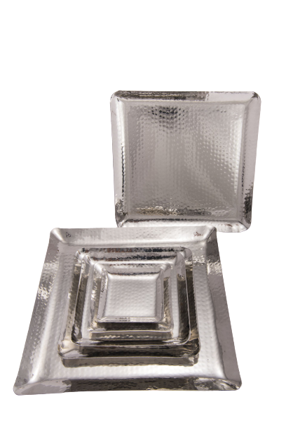 11 x 11 Hammered Square Serving Platter Tray, Stainless Steel, Silver Plate