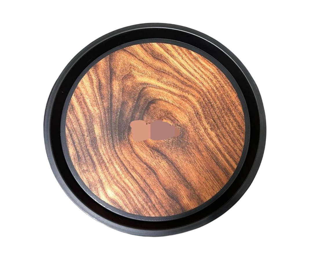 Round Anti Skid Bar Serving Tray, Wooden Finish, Fiber, 14, Brown