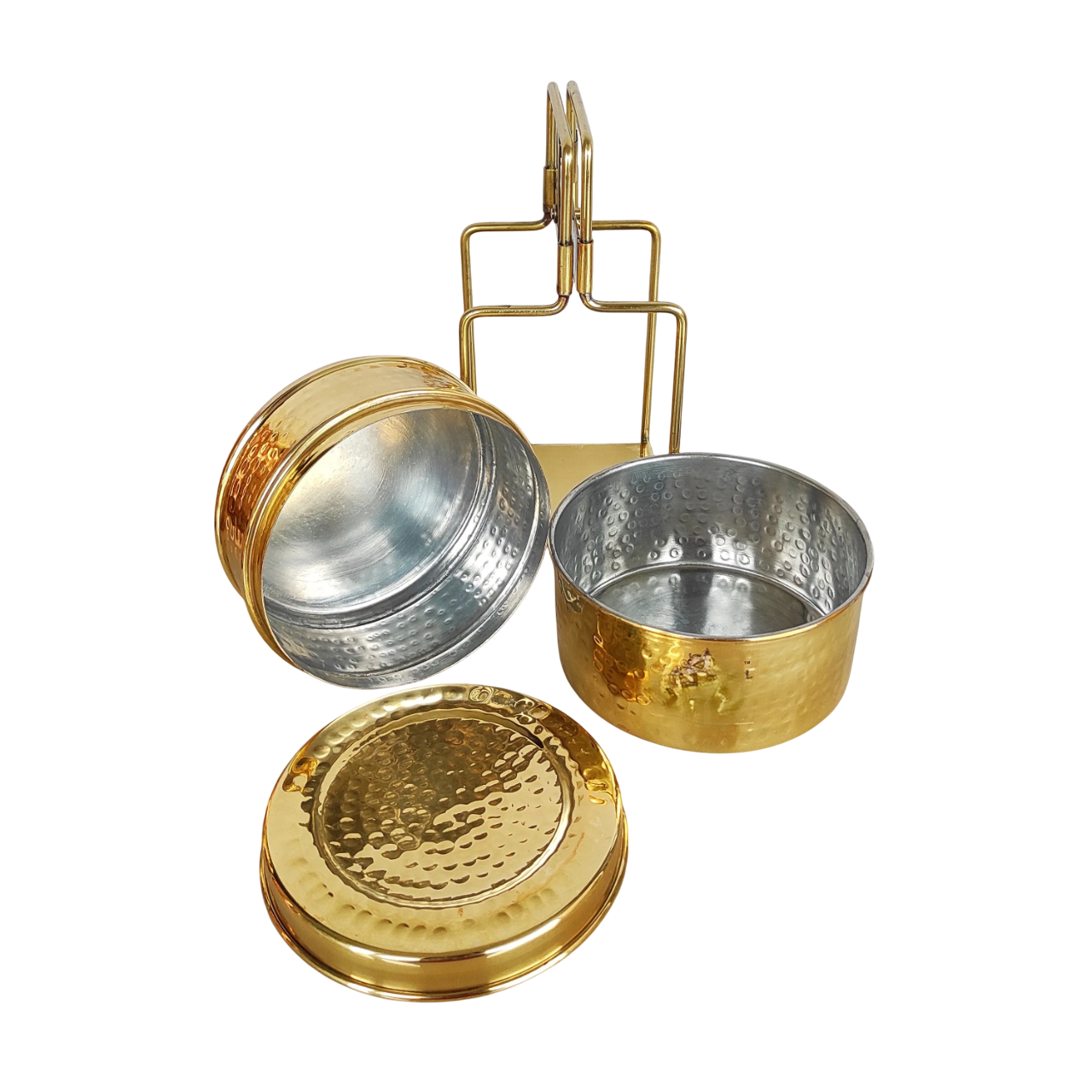 Brass Hammered Finish Lunch Box, 2 Tier, Tin Lining, Heavy Duty