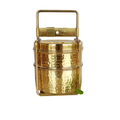 Brass Hammered Finish Lunch Box, 2 Tier, Tin Lining, Heavy Duty
