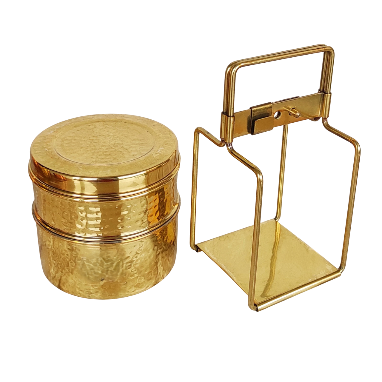 Brass Hammered Finish Lunch Box, 2 Tier, Tin Lining, Heavy Duty