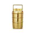 Brass Hammered Serving Tiffin Box, 3 Container, Tin Lining, Heavy Duty