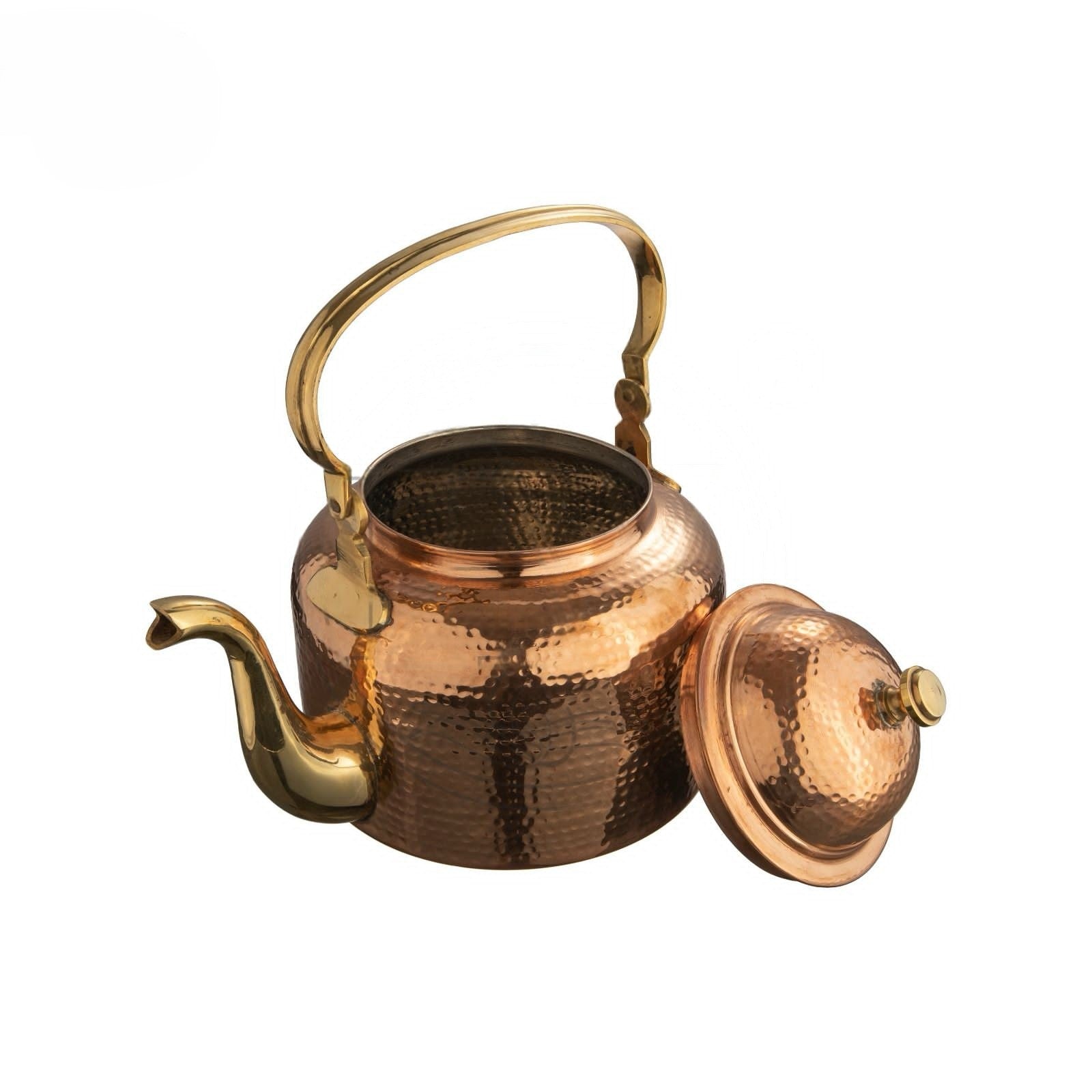 Pure Copper Hammered Tea Pot or Kettle, Serveware, 1 Liter, Comes with Brass Handle