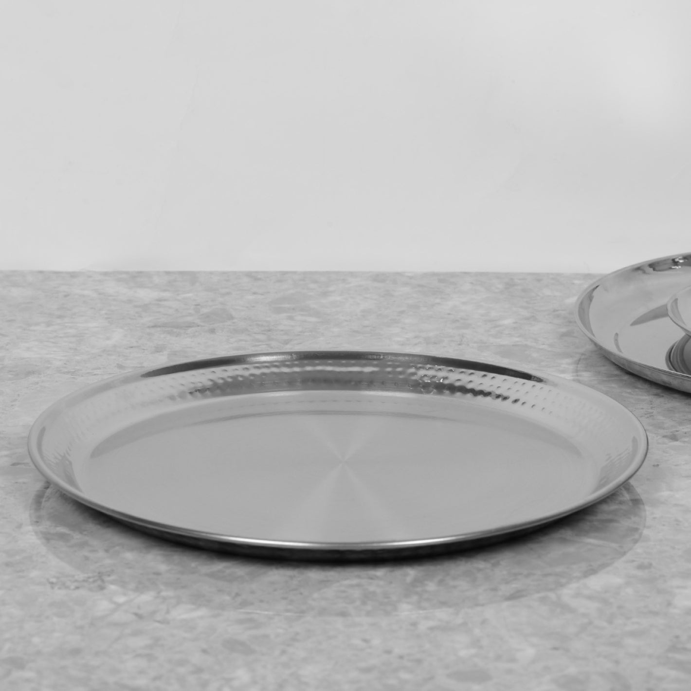 Double Wall Stainless Steel Hammered Round Plate or Platter, 11 Diameter