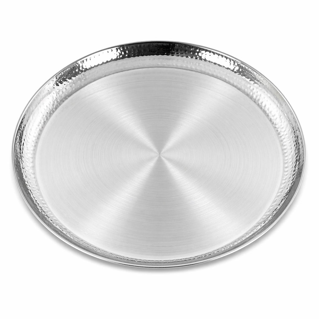 Stainless Steel Matt Finish Thali Set, 11 Round, Hammered Border, 7 pcs set