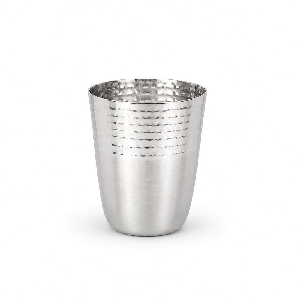 Stainless Steel Half Hammered Matt Finish Water Glass, 300 ML, Handcrafted