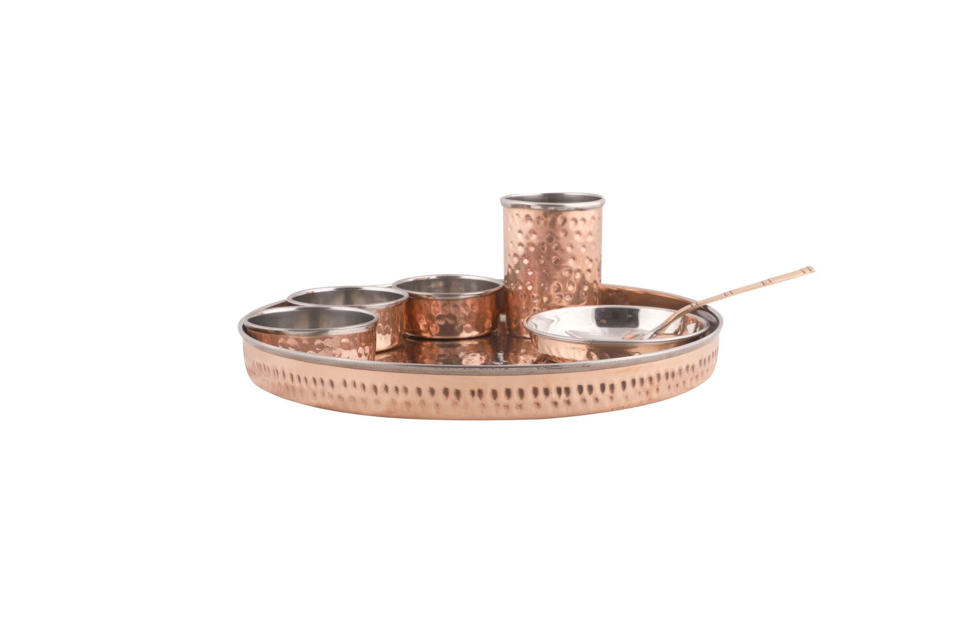 Copper Thali Dinner Set, Stainless Steel Interior, Premium Thali Set, 12, Set of 7 Pieces