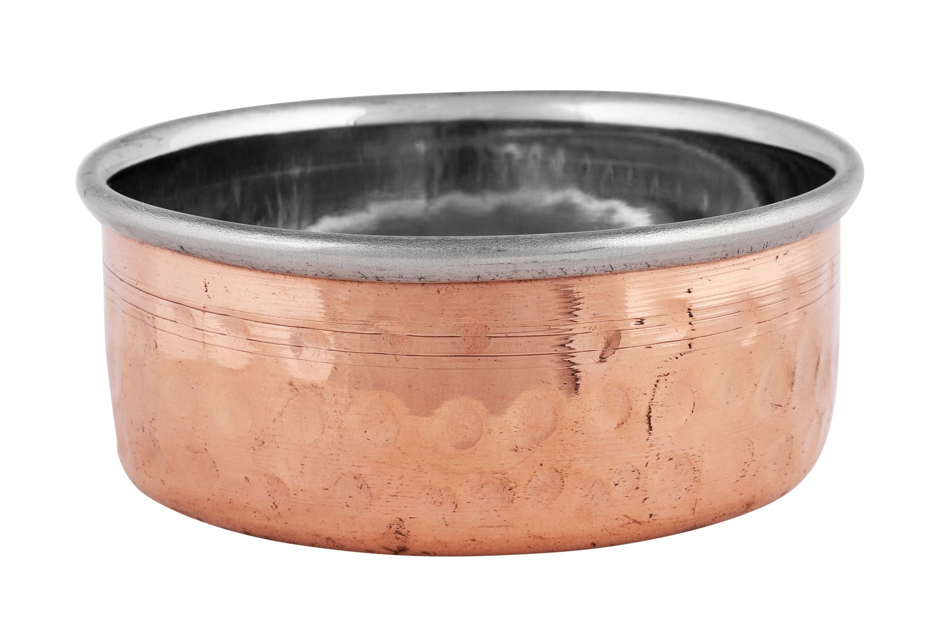 Double Wall Copper Steel Hammered Round Flat Katori or Bowl, 150 ML, 3