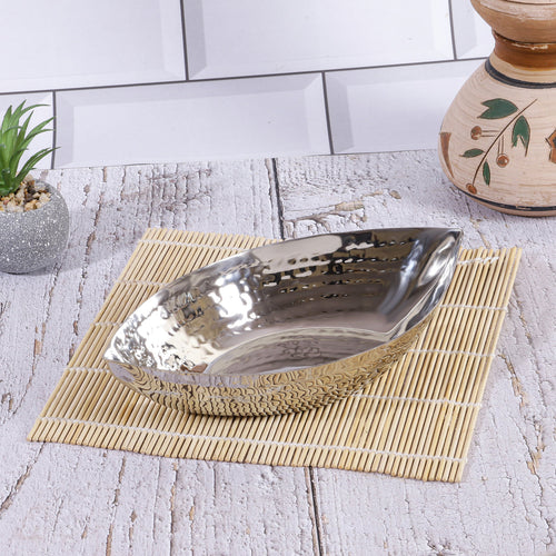 Boat Shape Mini Serving Bowl, Hammered Finish, 5, Stainless Steel