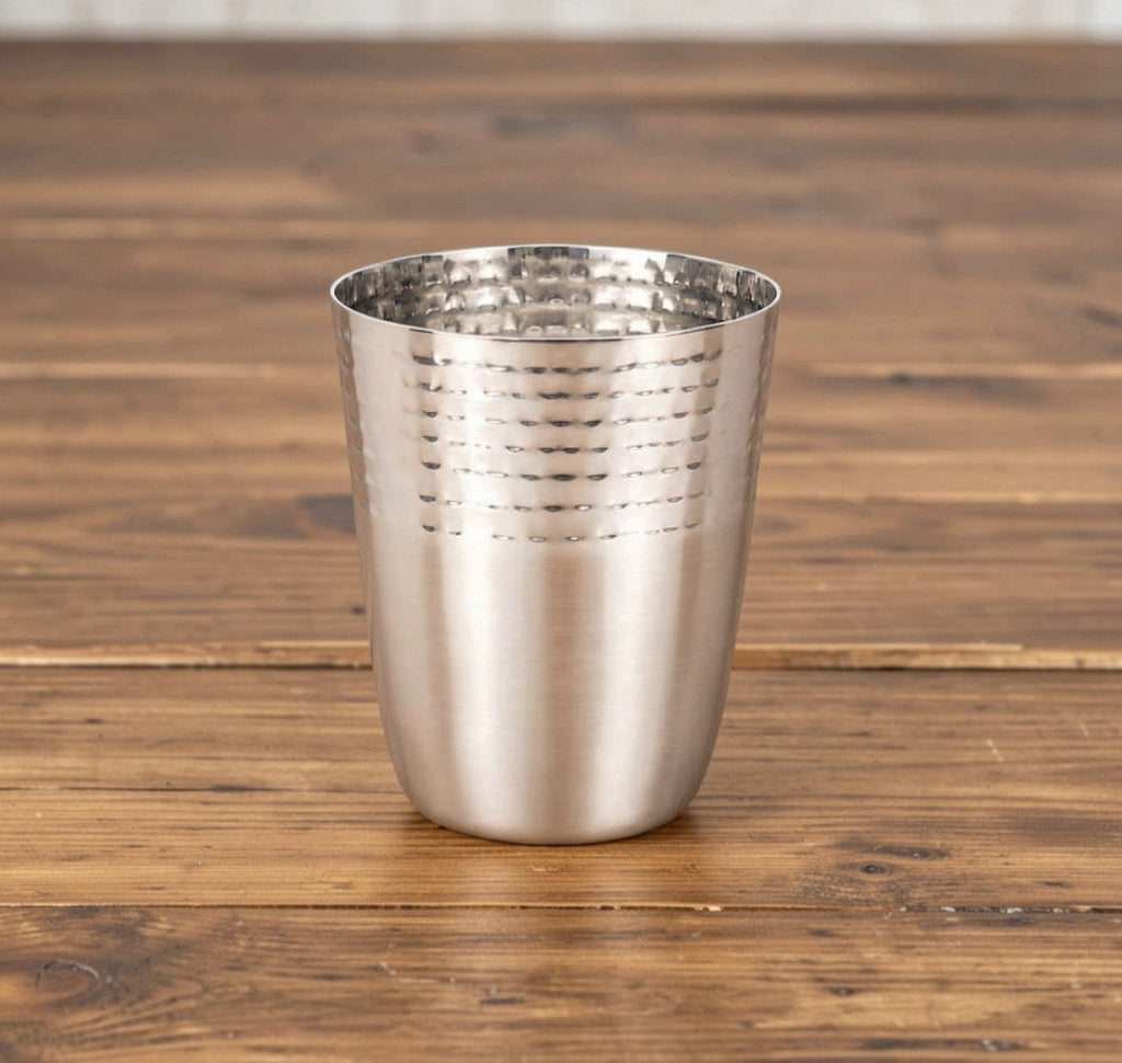 Stainless Steel Half Hammered Matt Finish Water Glass, 300 ML, Handcrafted