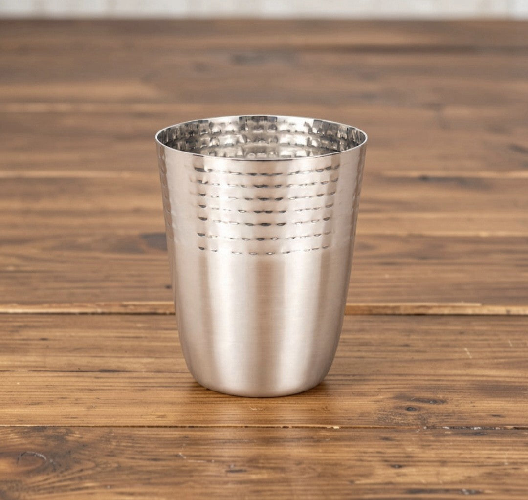 Stainless Steel Half Hammered Matt Finish Water Glass, 300 ML, Handcrafted