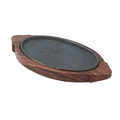 Cast Iron Oval Sizzler, Wooden Base / Platter, Heavy Duty, Huge Size, 19 x 11