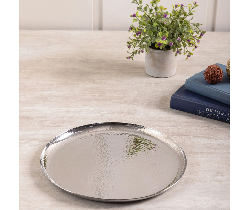 Stainless Steel Hammered Round Platter or Dinner Plate, 12