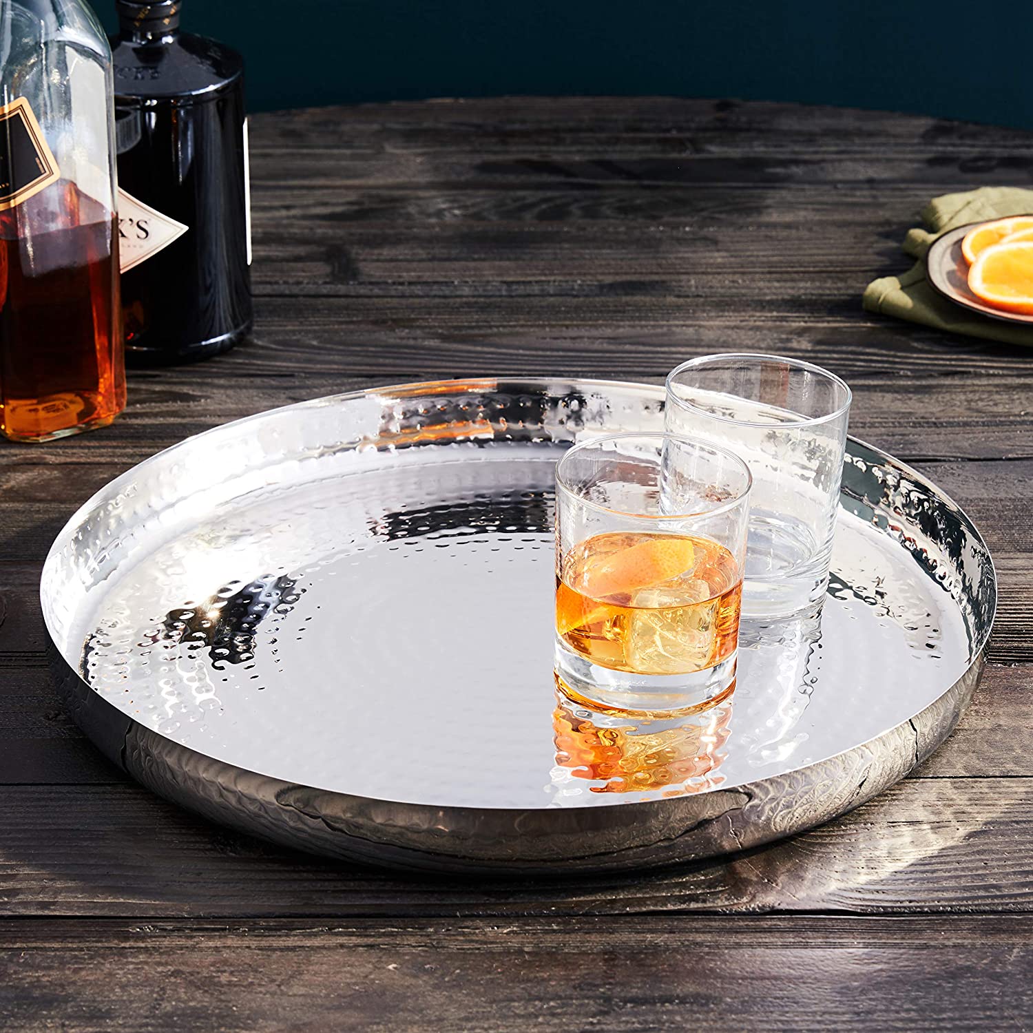 Stainless Steel Hammered Round Thali Plate, Indian Dinnerware, 11 Diameter, 28 cm