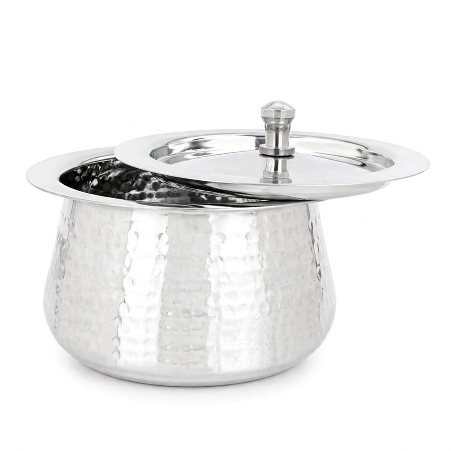 Stainless Steel Hammered Handi with Lid, 700ml, for Serving