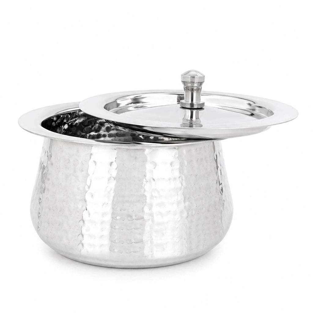 Stainless Steel Hammered Handi with Lid, 1000ml, for Serving