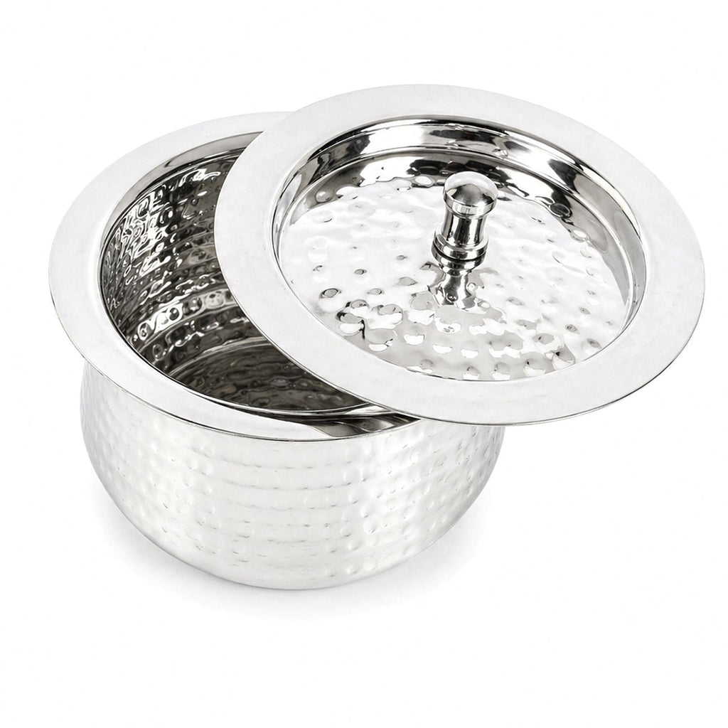 Stainless Steel Hammered Handi with Lid, 700ml, for Serving