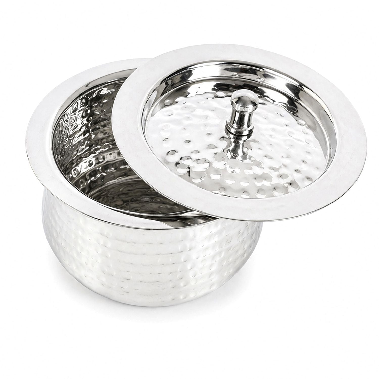 Stainless Steel Hammered Handi with Lid, 700ml, for Serving