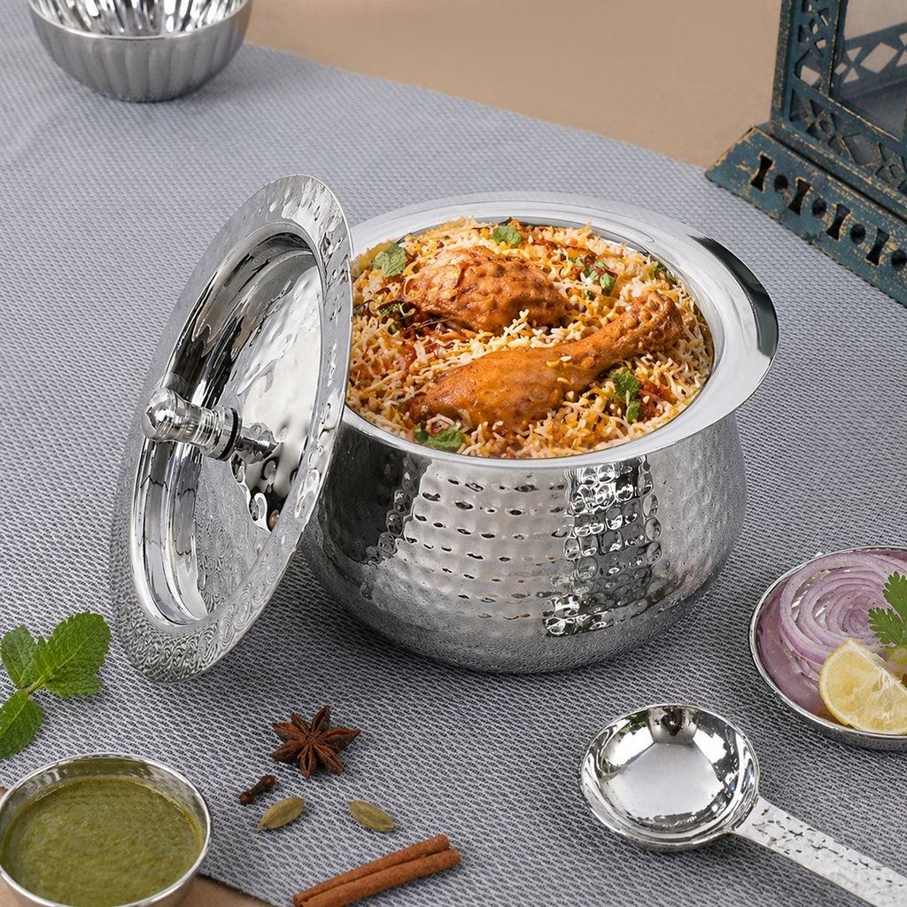 Stainless Steel Hammered Handi with Lid, 350ml, for Serving