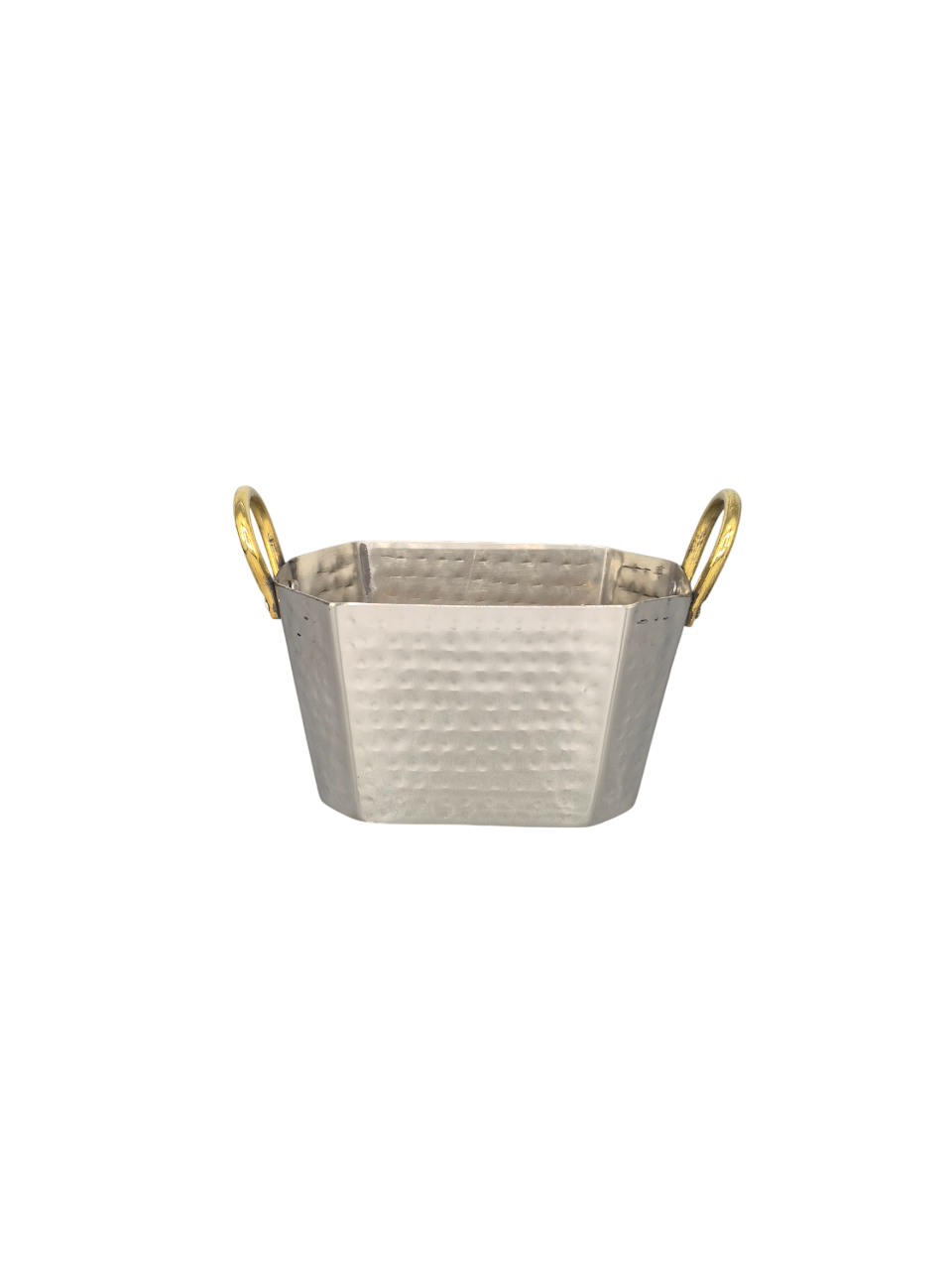 Oval Shape Deep Serving Tub, Brass Handles #2, St. Steel, Hammered Finish, 5.5