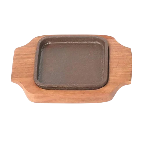 Wooden Square Brownie Sizzler with Cast Iron Plate, 5 x 5 Iron Sizzler