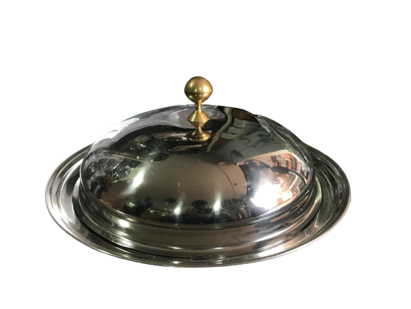 Stainless Steel Plate Cover / Dome with Brass Lid for Covering Food, 12 Round