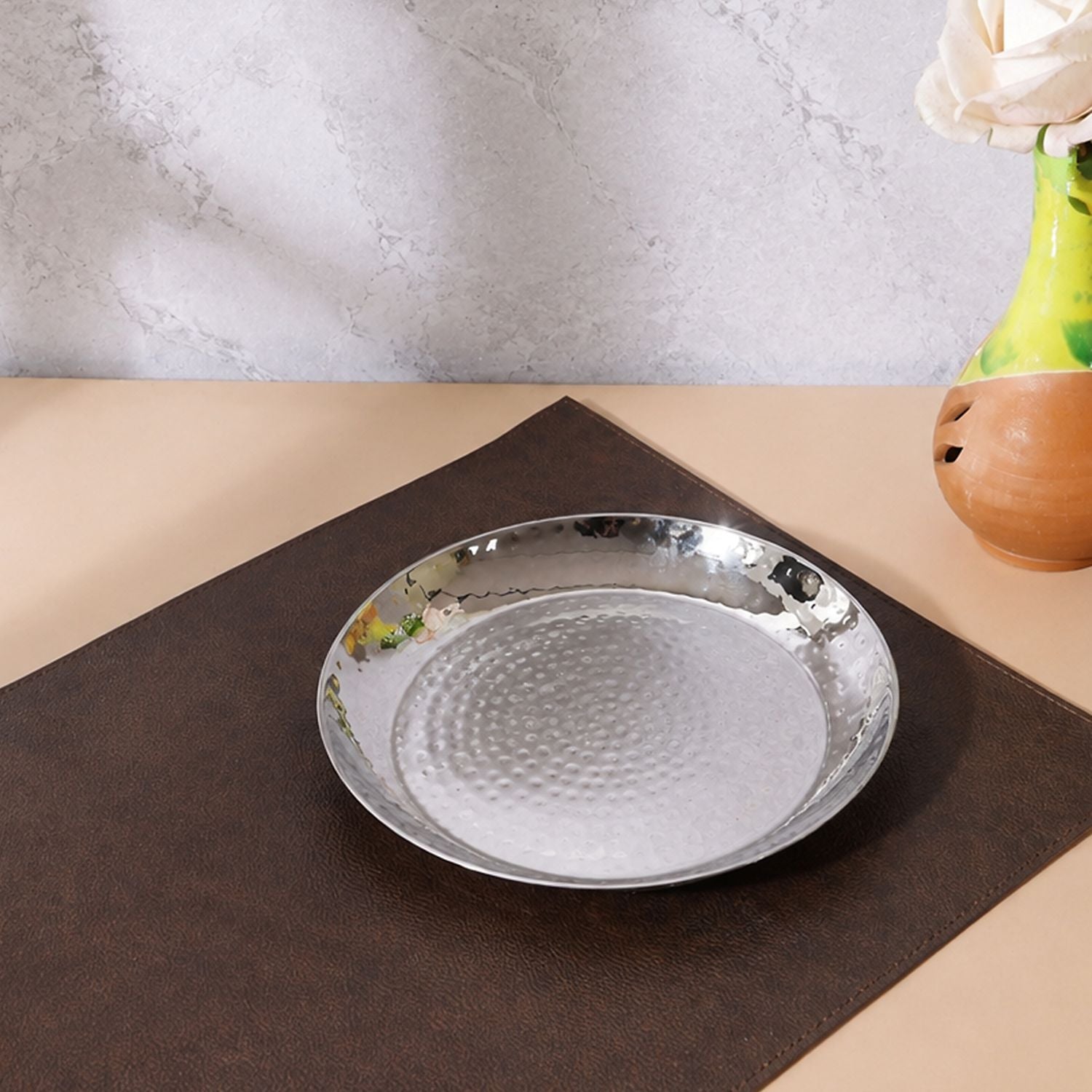 Stainless Steel Hammered Round Quarter Plate or Serving Platter, 7