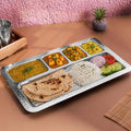 Handcrafted Hammered Finish Compartment Thali / Partition Plate, Stainless Steel, 15 x 9.5