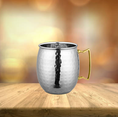 Stainless Steel Hammered Moscow Mule Mug with Brass Handle, 500 ML, Beer Mug