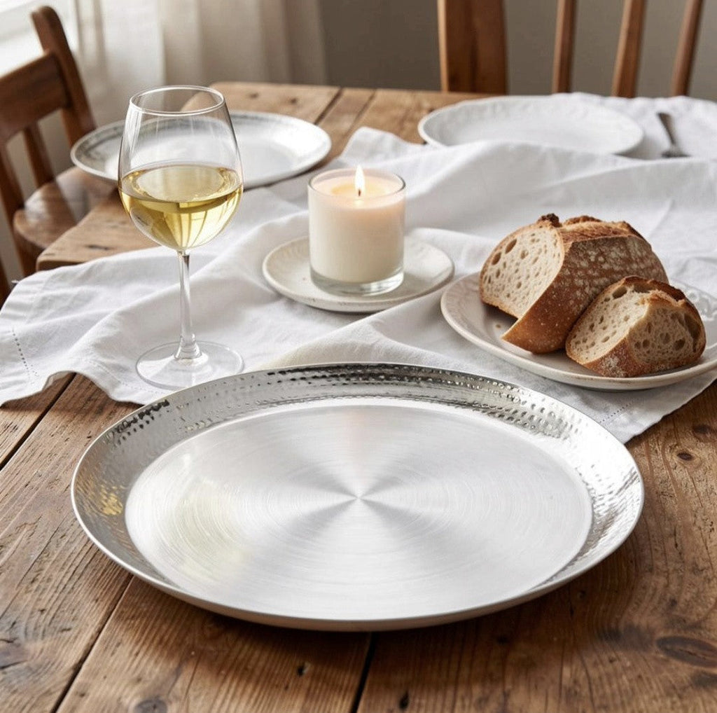 Stainless Steel Matt Finish Dinner Plate / Thali 12 Inch, Heavy Duty Serving Plate, Hammered