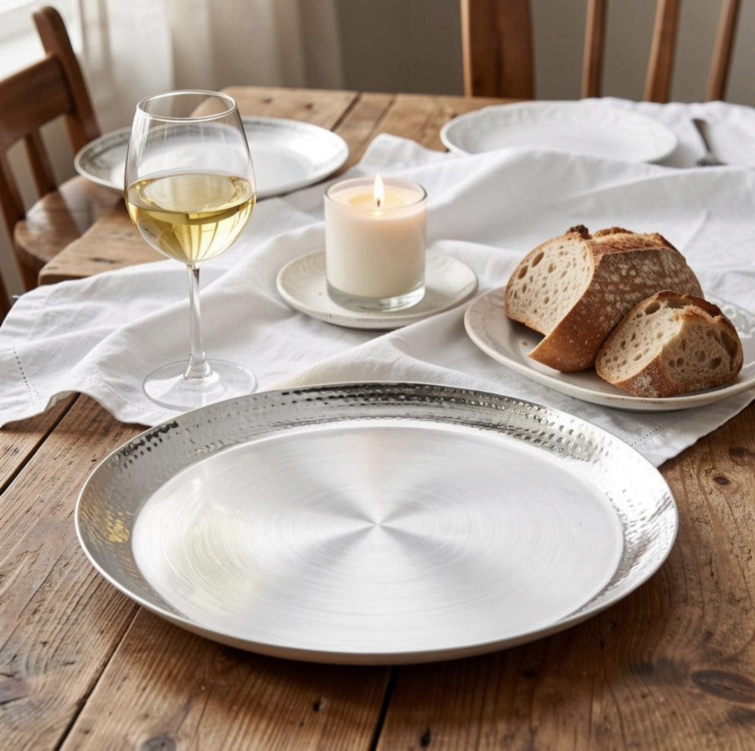 Stainless Steel Matt Finish Dinner Plate / Thali 12 Inch, Heavy Duty Serving Plate, Hammered