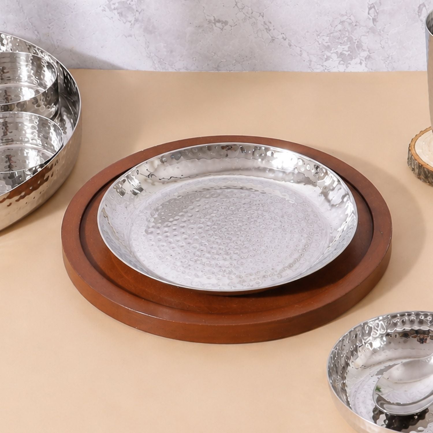 Stainless Steel Hammered Round Quarter Plate or Serving Platter, 7