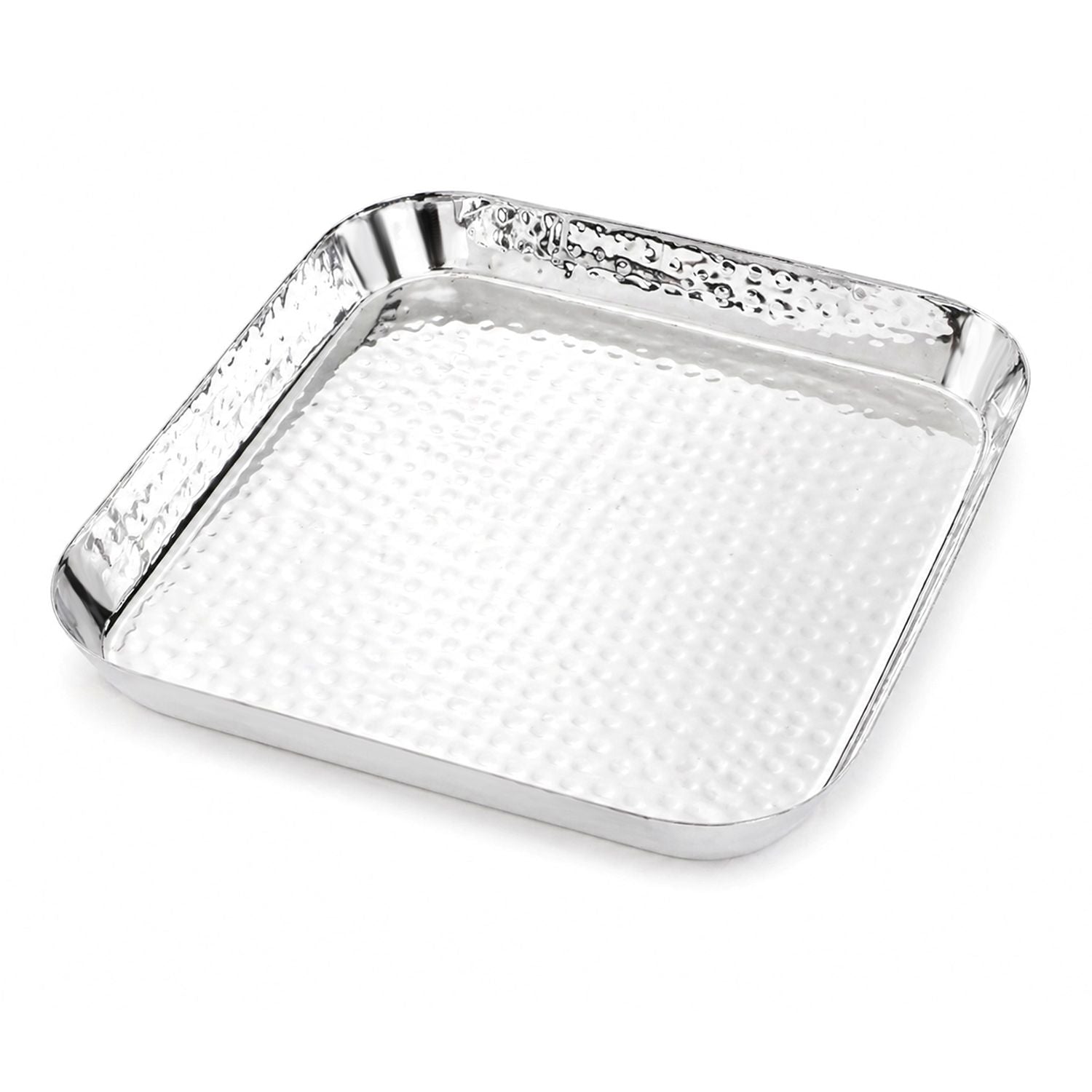 Stainless Steel Hammered Square Dinner Plate, 9 x 9, Handcrafted
